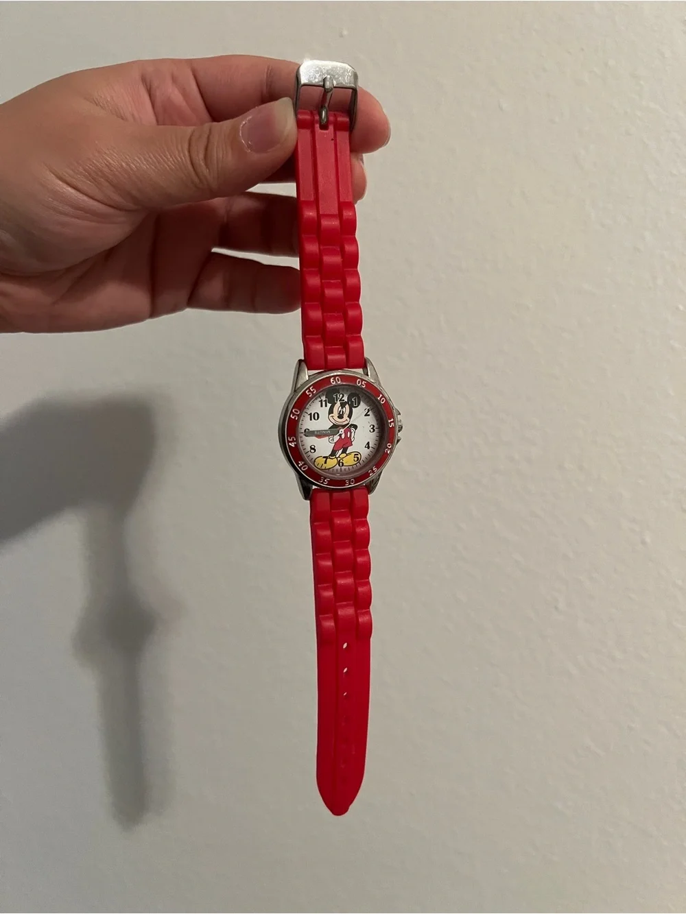 Disney Mickey Mouse Watch Red Silicone Flex Strap Labeled Time Teacher MK1239AZ